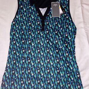 Callaway Black and Blue Geometric Sleeveless Top